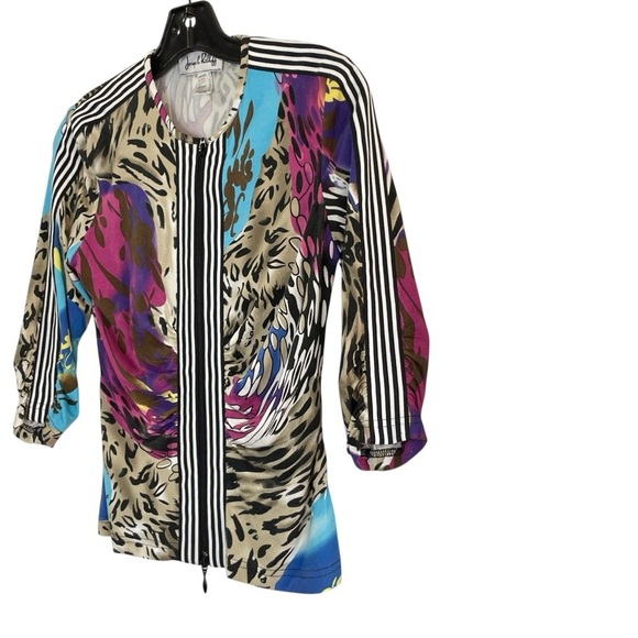 Joseph Ribkoff Size 2 Stretch Jacket Zips Light Weight Animal and abstract print - Picture 4 of 13